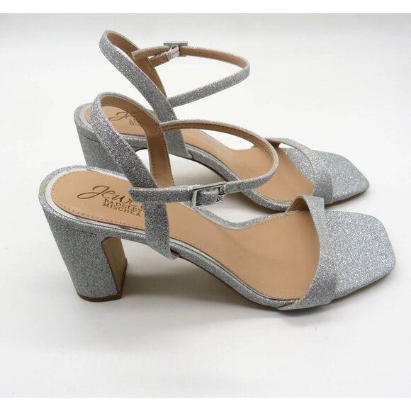 Badgley Mischka Womens Silver Glitter Block Heel Sandals Size 8 NEW - Picture 1 of 6
